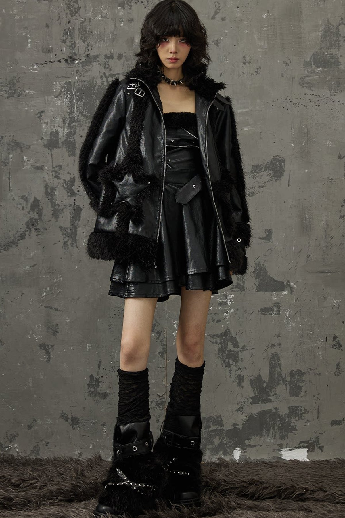 Punk-Star-Patchworkjacke mit Fell