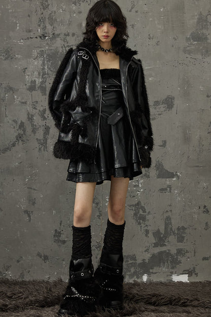Punk-Star-Patchworkjacke mit Fell