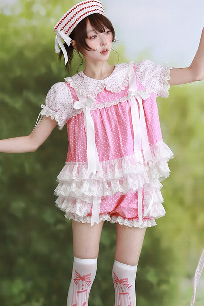Retro Pink Polka Dot Bow Shirt