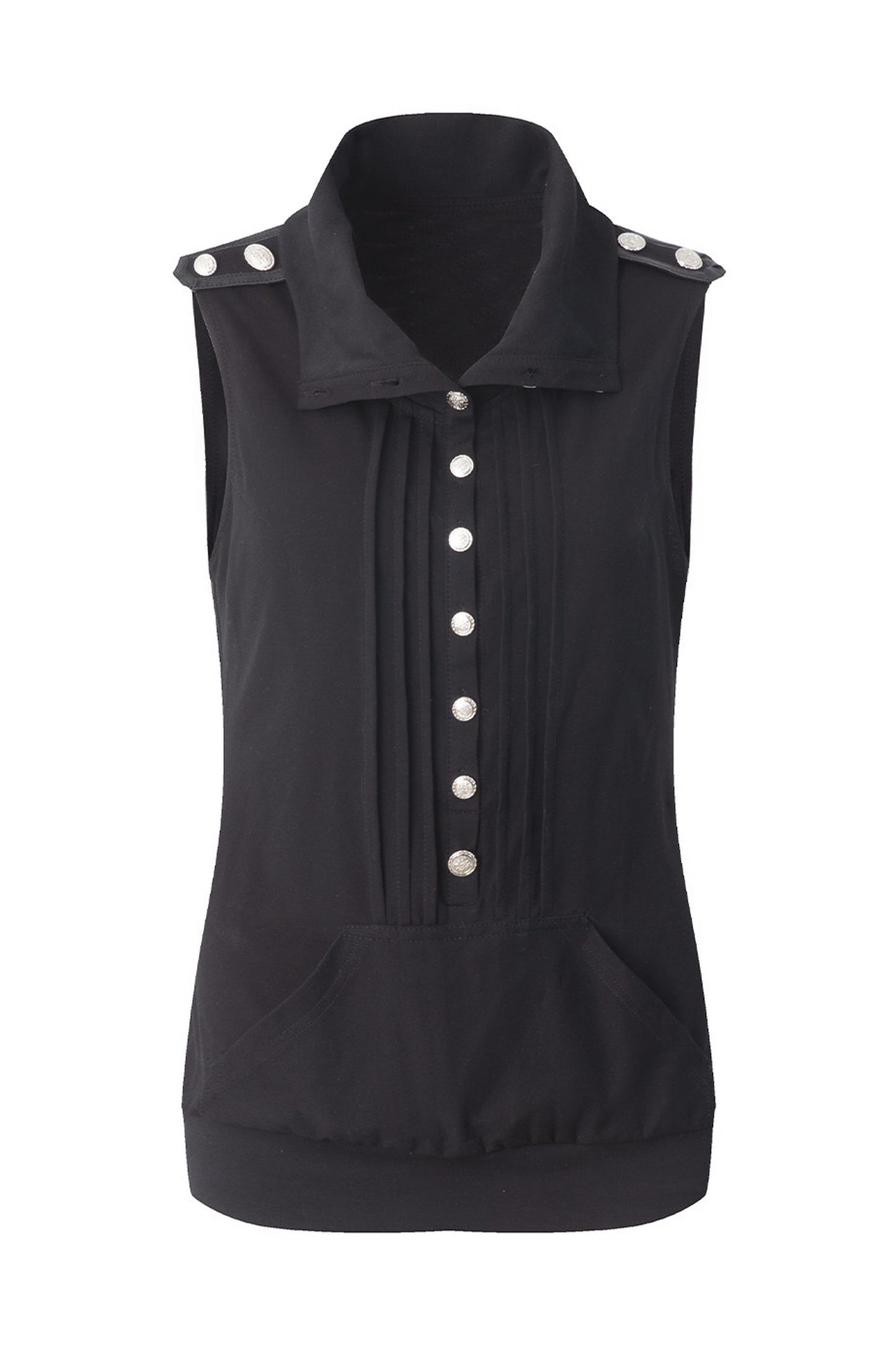 Top smanicato stile felpa con cappuccio con bottoni metallici