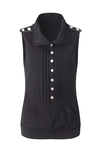 Top smanicato stile felpa con cappuccio con bottoni metallici