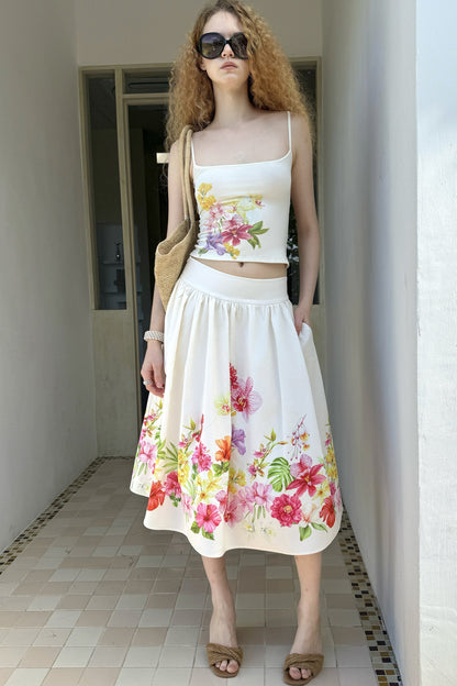 Retro Tencel Printed Camisole Skirt Set-Up