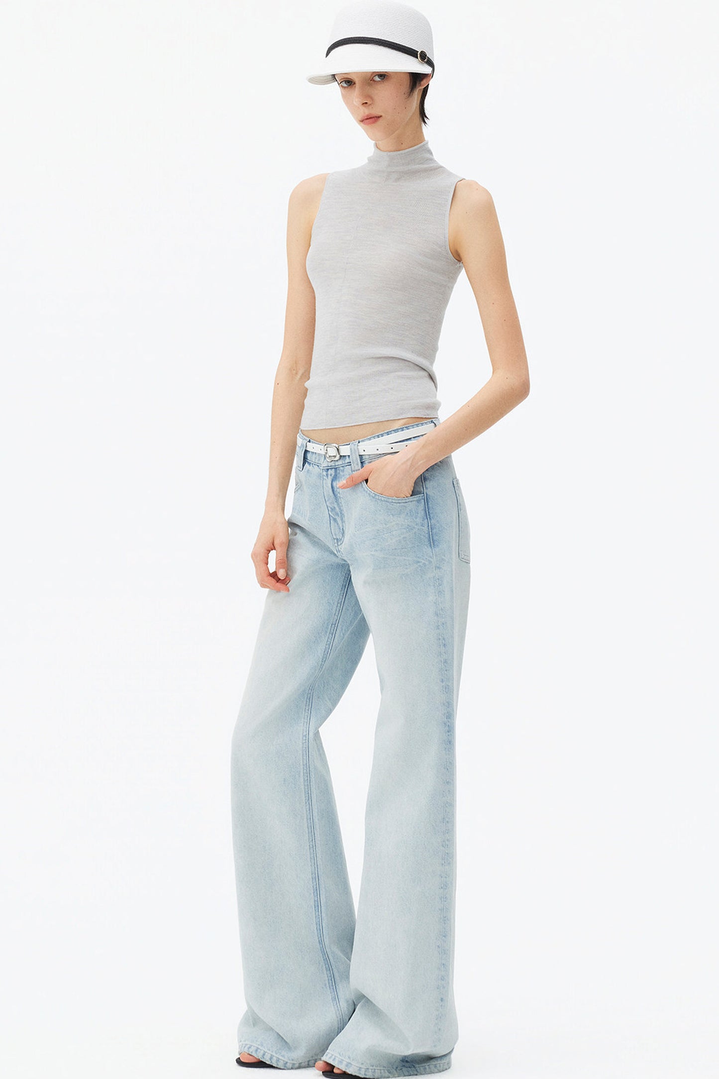 Light Blue Wide-Leg Denim Pants