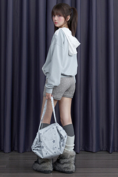 Blue White Star Layered-Look Hooded Sweatshirt