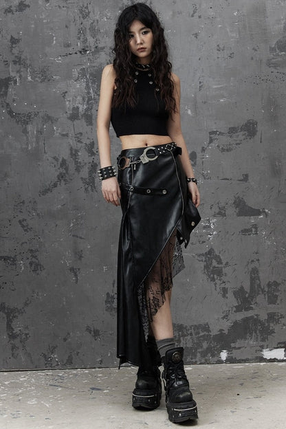 Asymmetrischer Patchworkrock aus Kunstleder