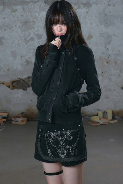 Distressed Knit Double Collar Jacket