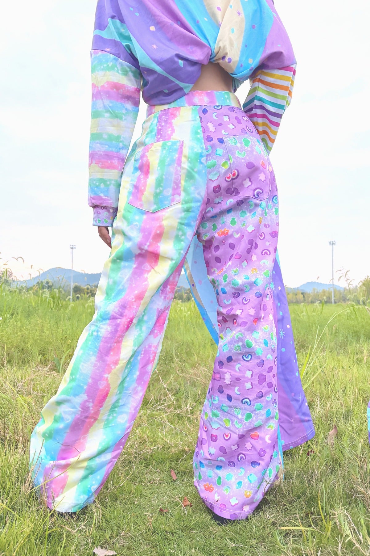 Macaron Color Layered-Look Wide-Leg Pants