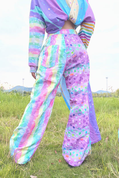 Macaron Color Layered-Look Wide-Leg Pants