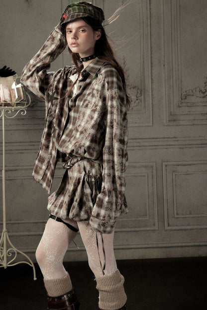Coffee-Colored Plaid Shirt