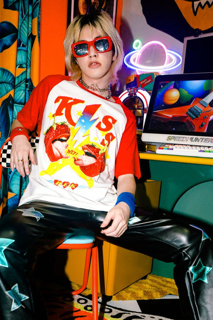 Maglietta punk retrò con maniche raglan