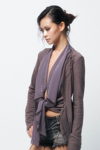Layered-Look Knit Chiffon Cardigan