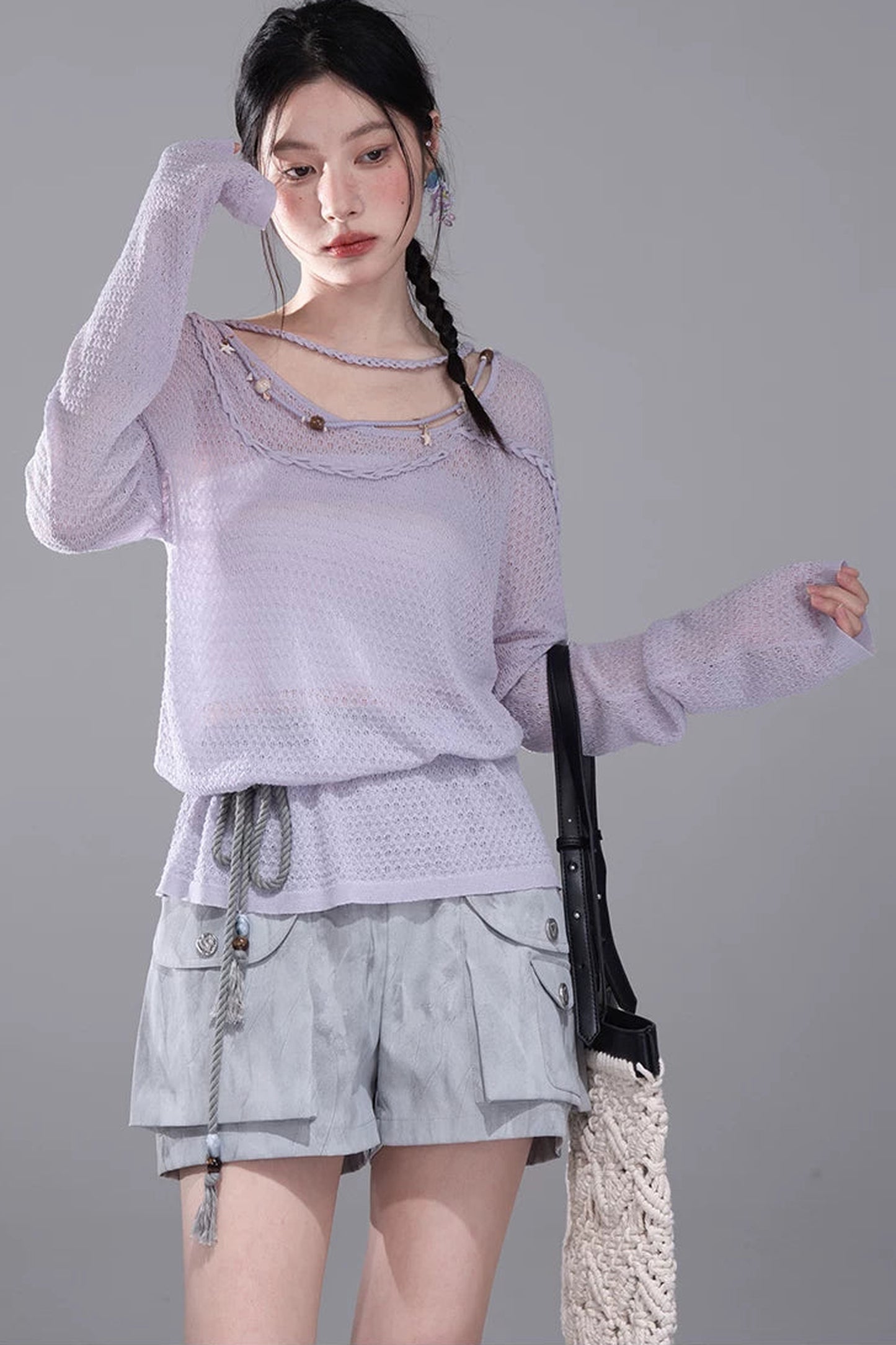 Mist Gray-Purple Knit Blouse