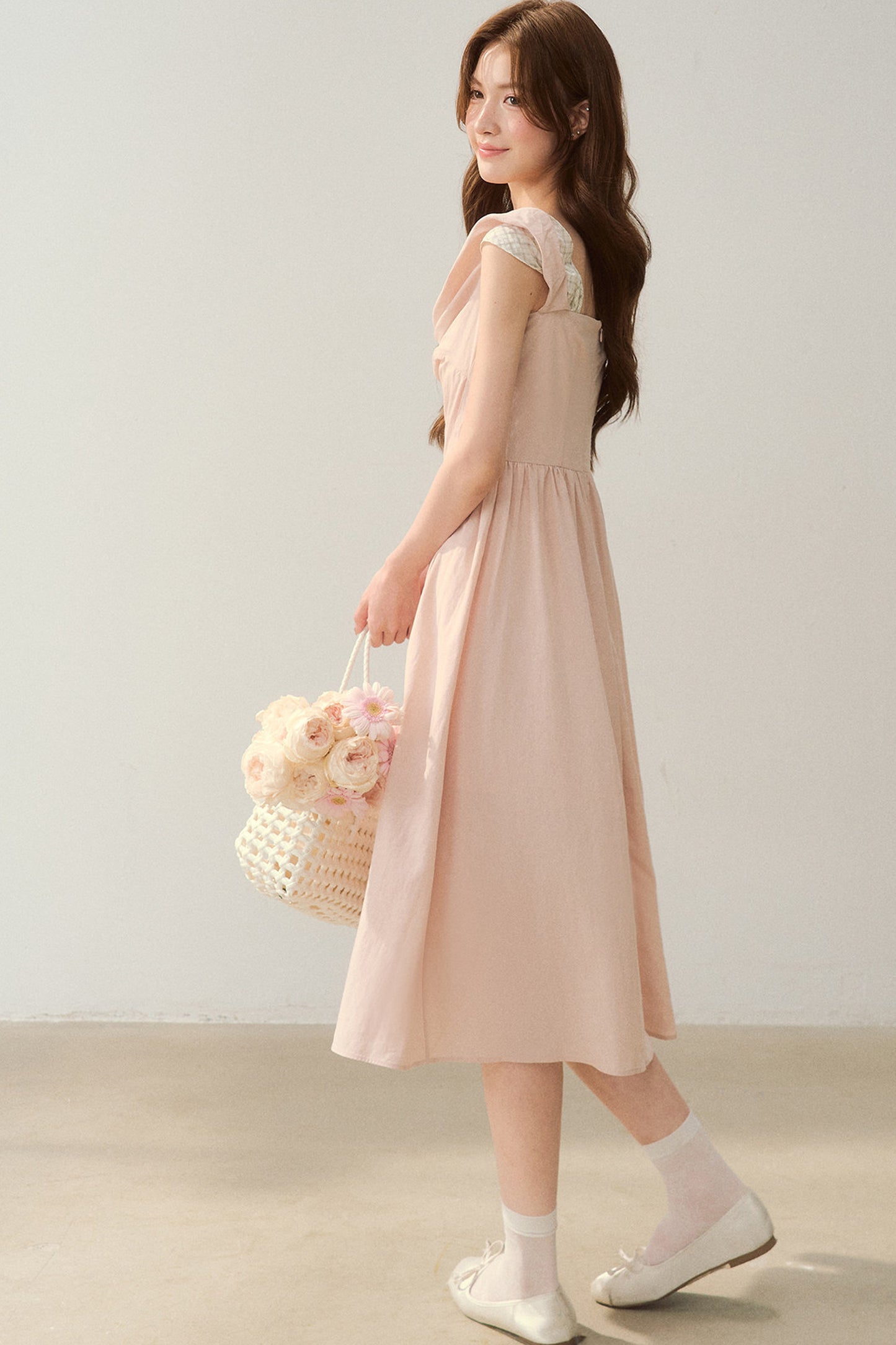 Robe évasée à col en lyocell à carreaux