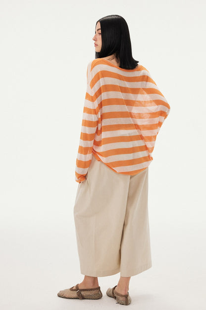 Gestreifte Bluse mit Fruchtprint und asymmetrischer Schulter