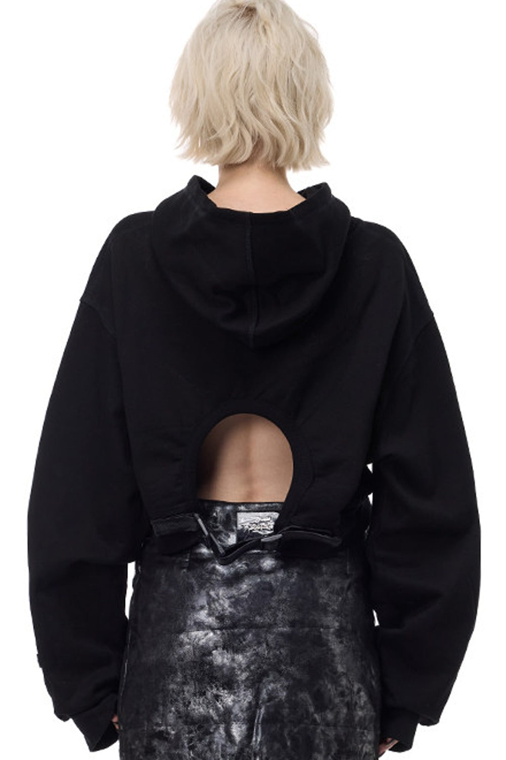 Thorn Print Open Back Cropped Hoodie