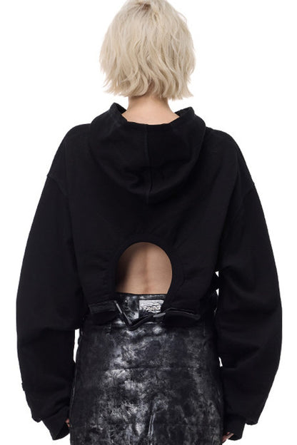 Thorn Print Open Back Cropped Hoodie