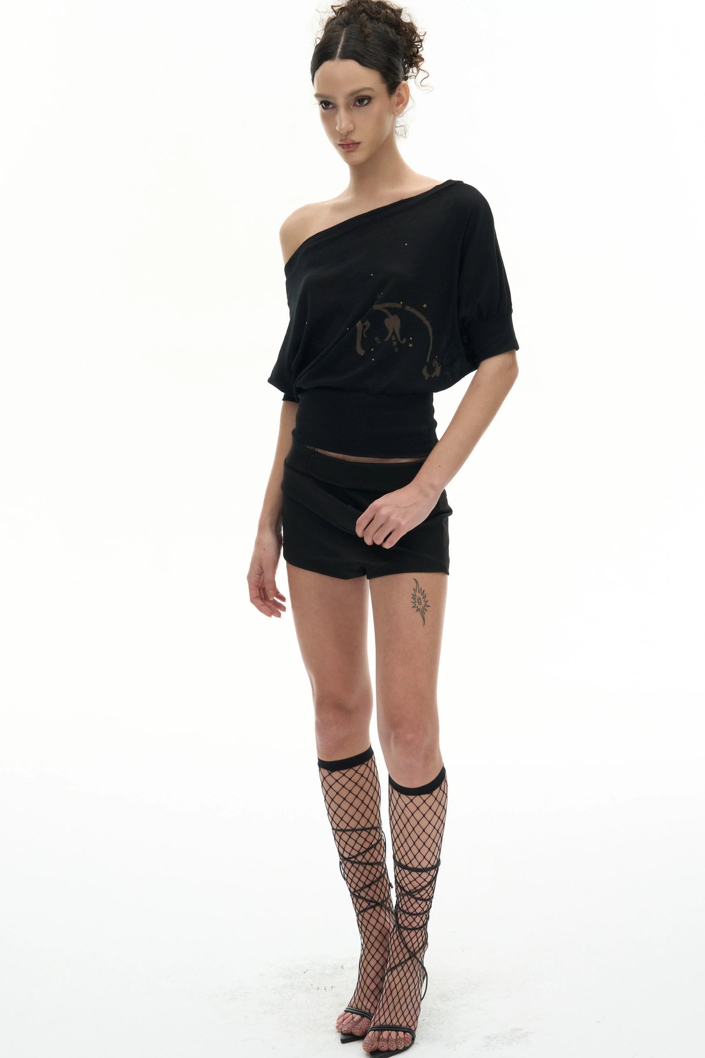 Two-Tone Rhinestone One-Shoulder T-Shirt