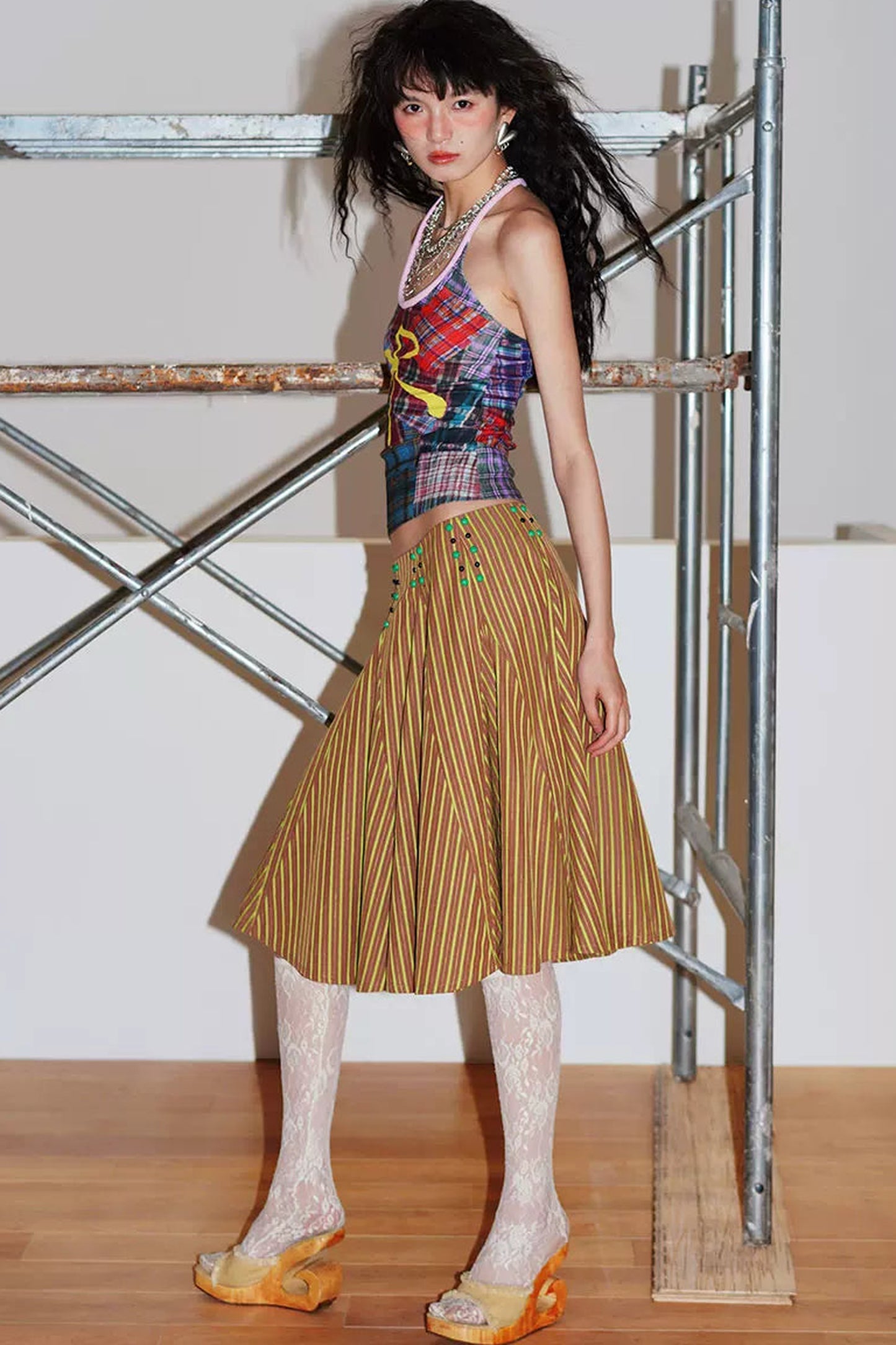 Retro Striped A-Line Skirt