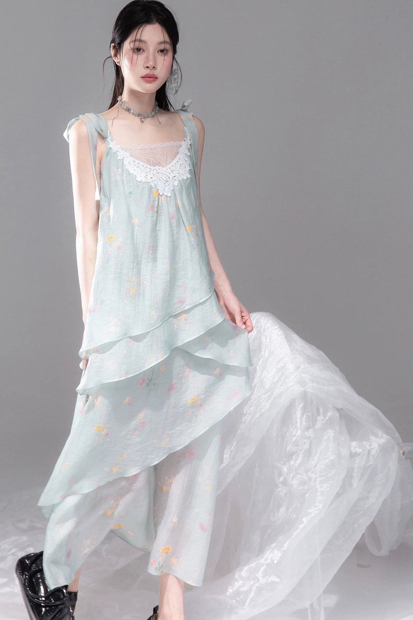 Sheer Lace Layered Lyocell Dress