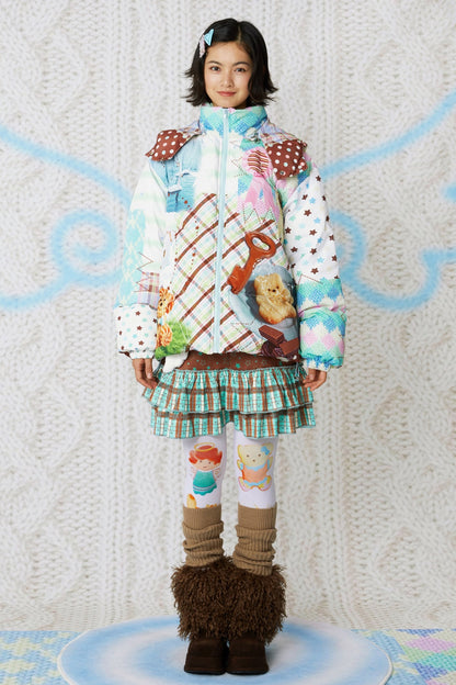 Loose Patchwork Print Hooded Jacket