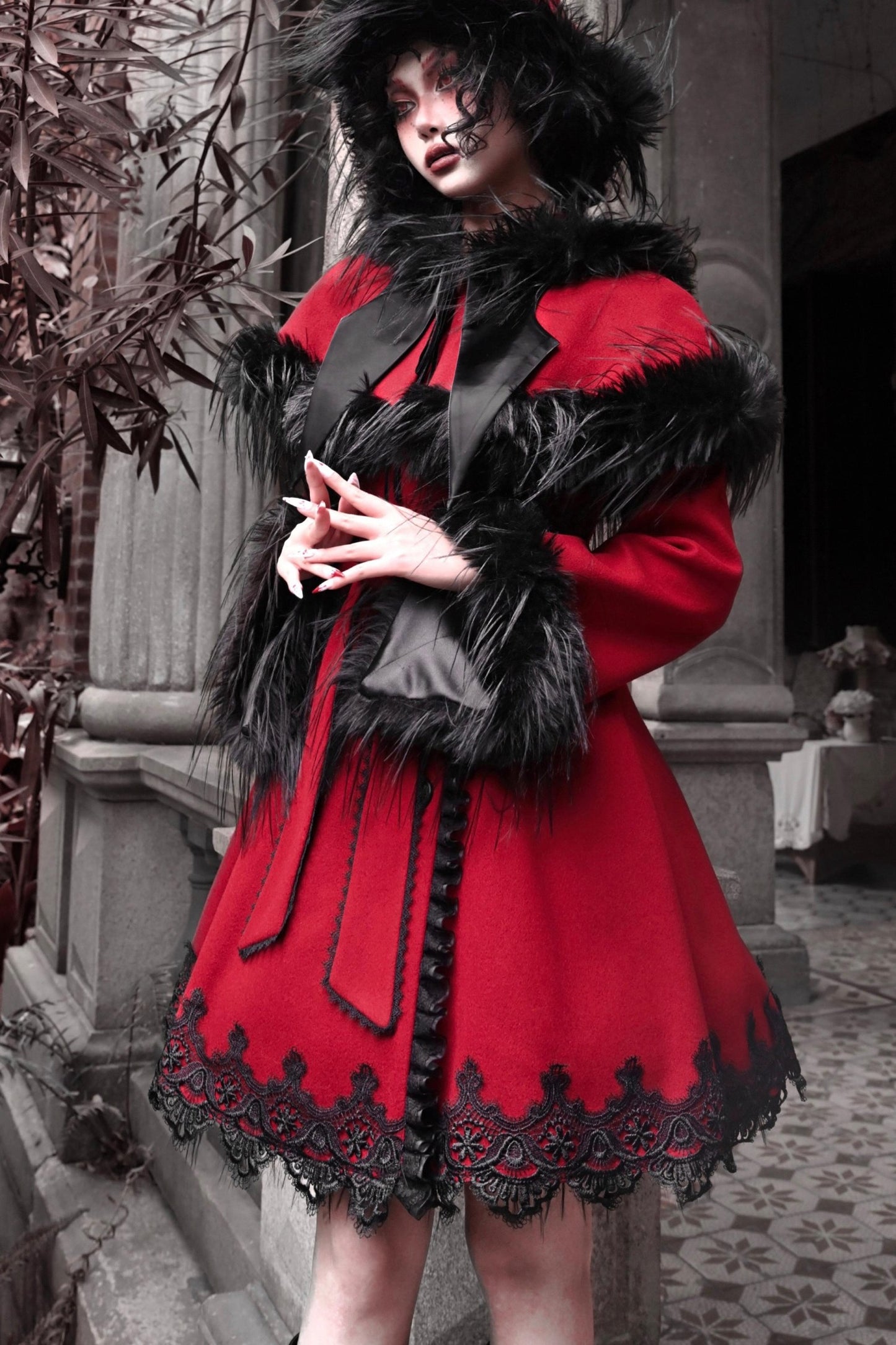 Gothic Bat Collar Woolen Cape Set