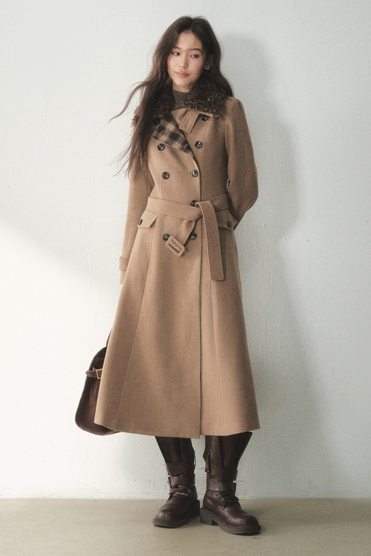 Brown Double-Breasted Wool Coat