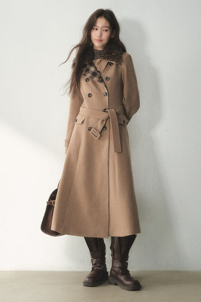 Brown Double-Breasted Wool Coat