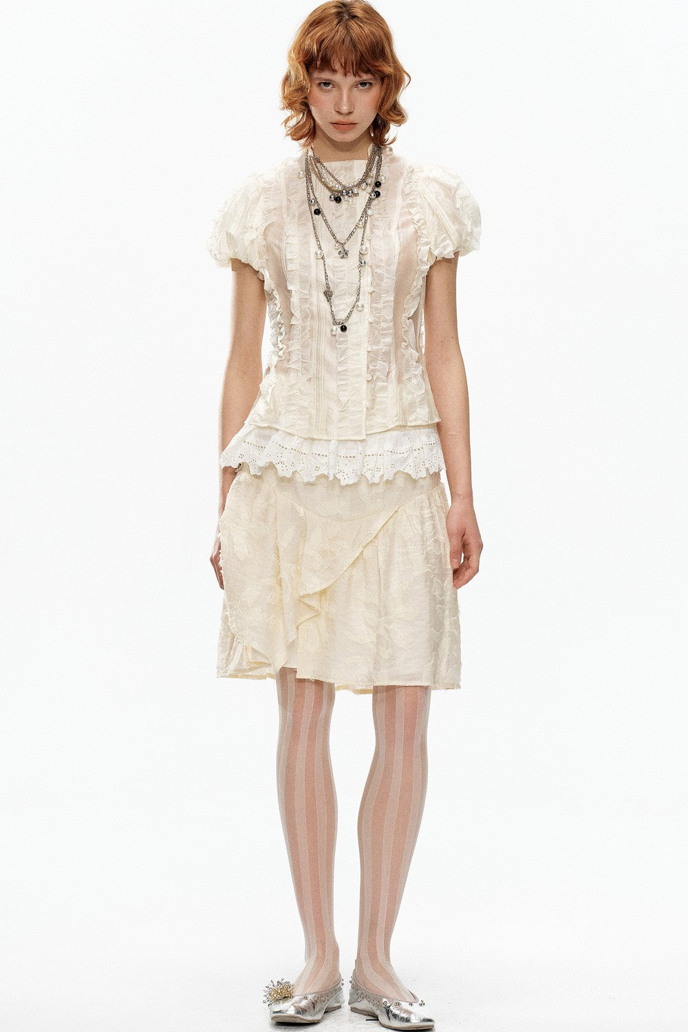 Beige Jacquard Asymmetrical Skirt