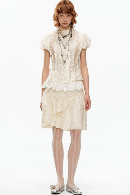 Beige Jacquard Asymmetrical Skirt