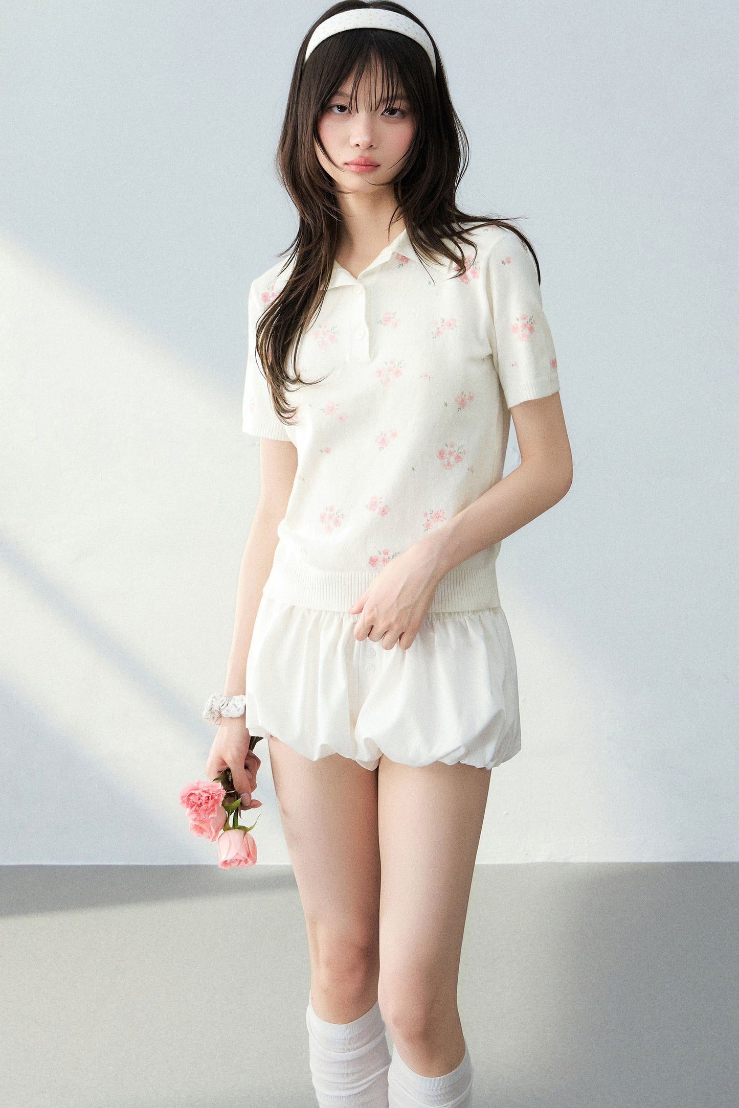 All-Over Floral Print Knit Blouse