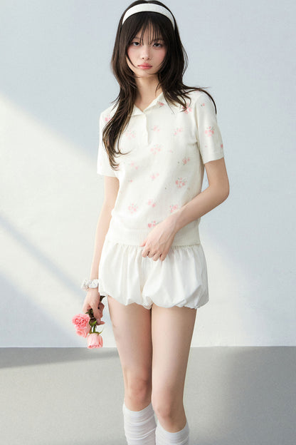 All-Over Floral Print Knit Blouse