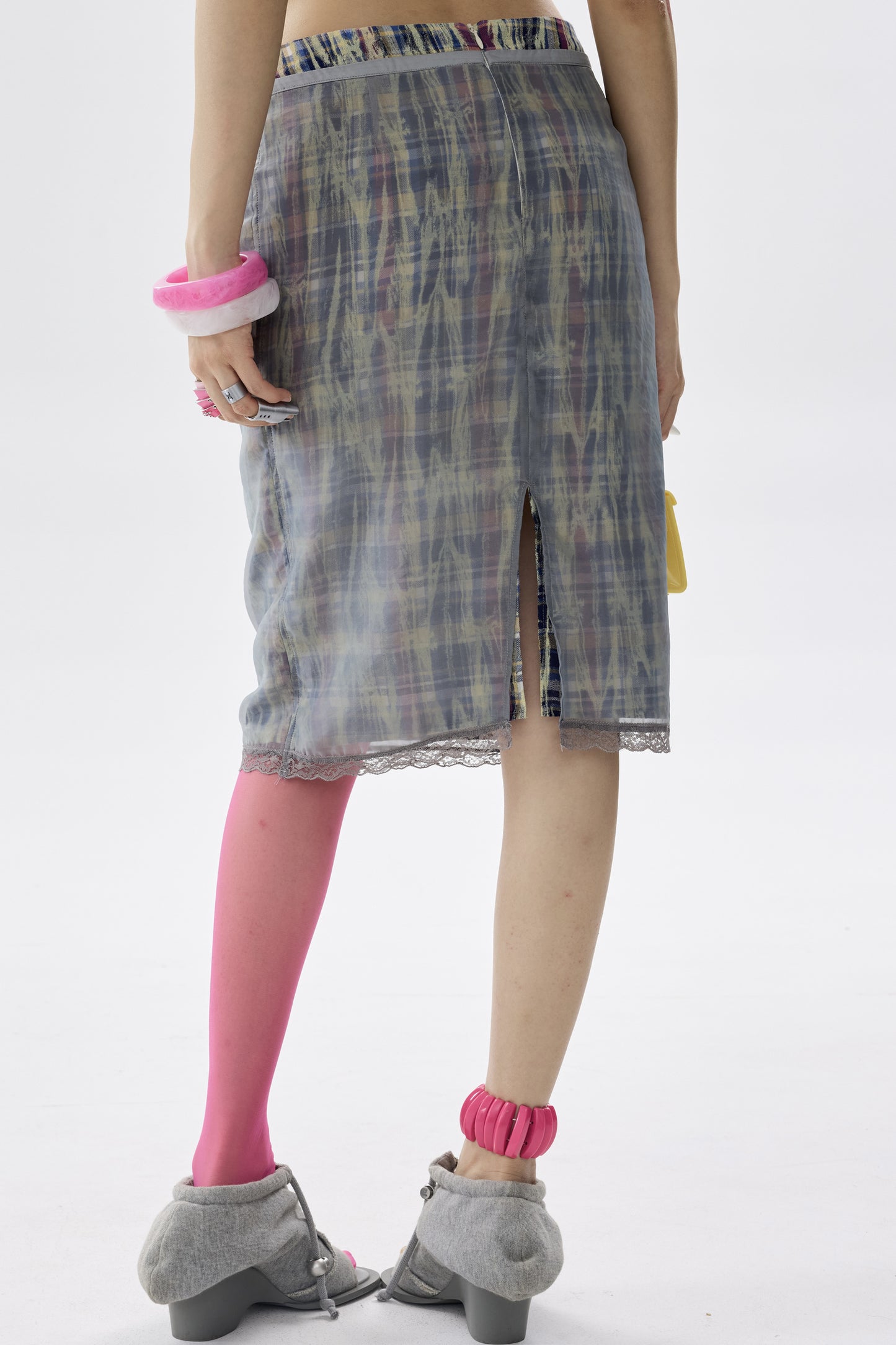 Plaid Organza Cut-Out Skirt