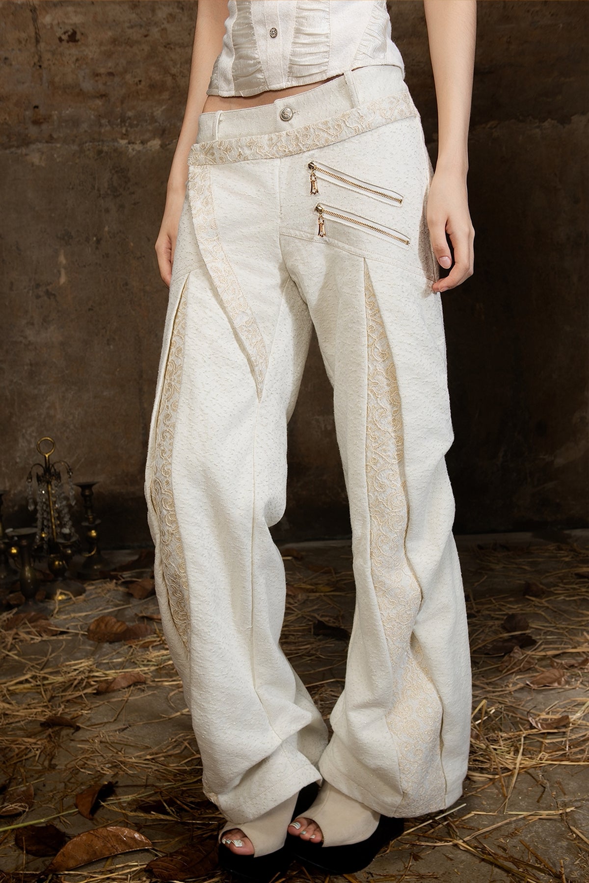 Double Waistband Lace Patchwork Pants