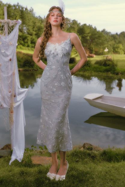 Little Swan Floral Fishtail Dress Shawl Set-Up
