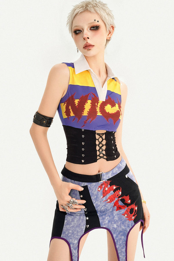 Y2K Jersey Collar Corset Tank Top