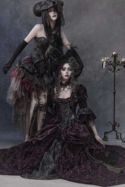 Gothic Dark Purple Bustle Skirt Set-Up