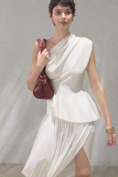 White Asymmetrical Lyocell Top