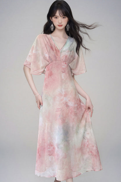 Pink Lotus Gradient Floral Dress
