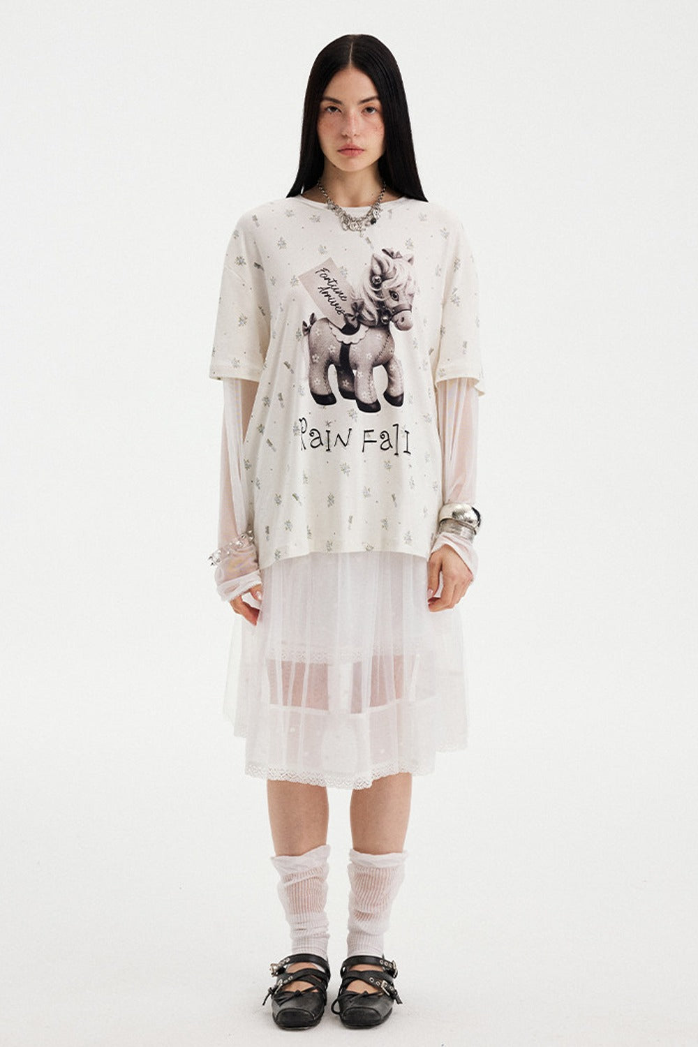 Floral Print Pony Layered Blouse