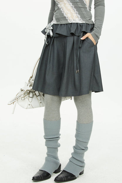 Short taille en dentelle à jambes larges gris