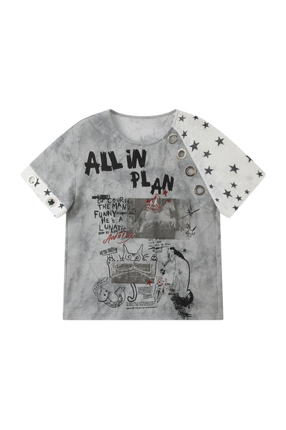T-shirt a maniche corte con stampa graffiti effetto consumato