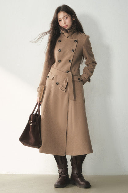 Brown Double-Breasted Wool Coat