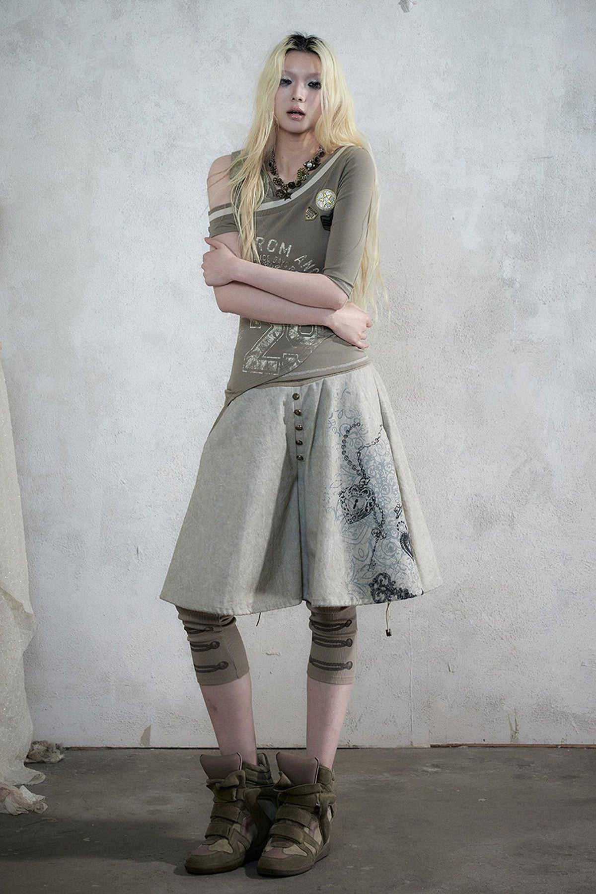 Punk Print Layered-Look Skirt