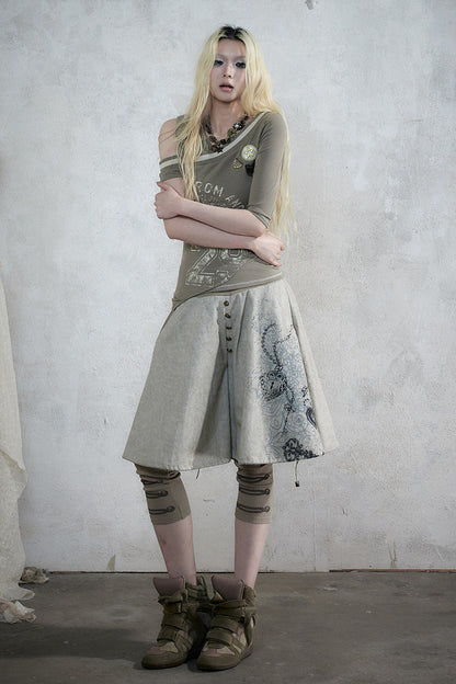 Punk Print Layered-Look Skirt
