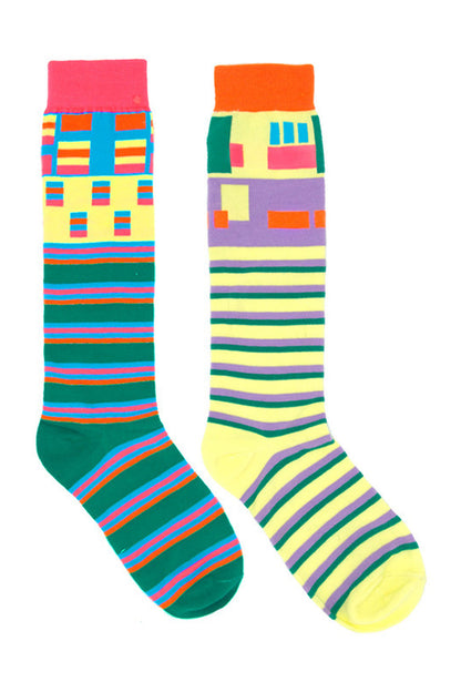 Asymmetrical Striped Cotton Calf Socks