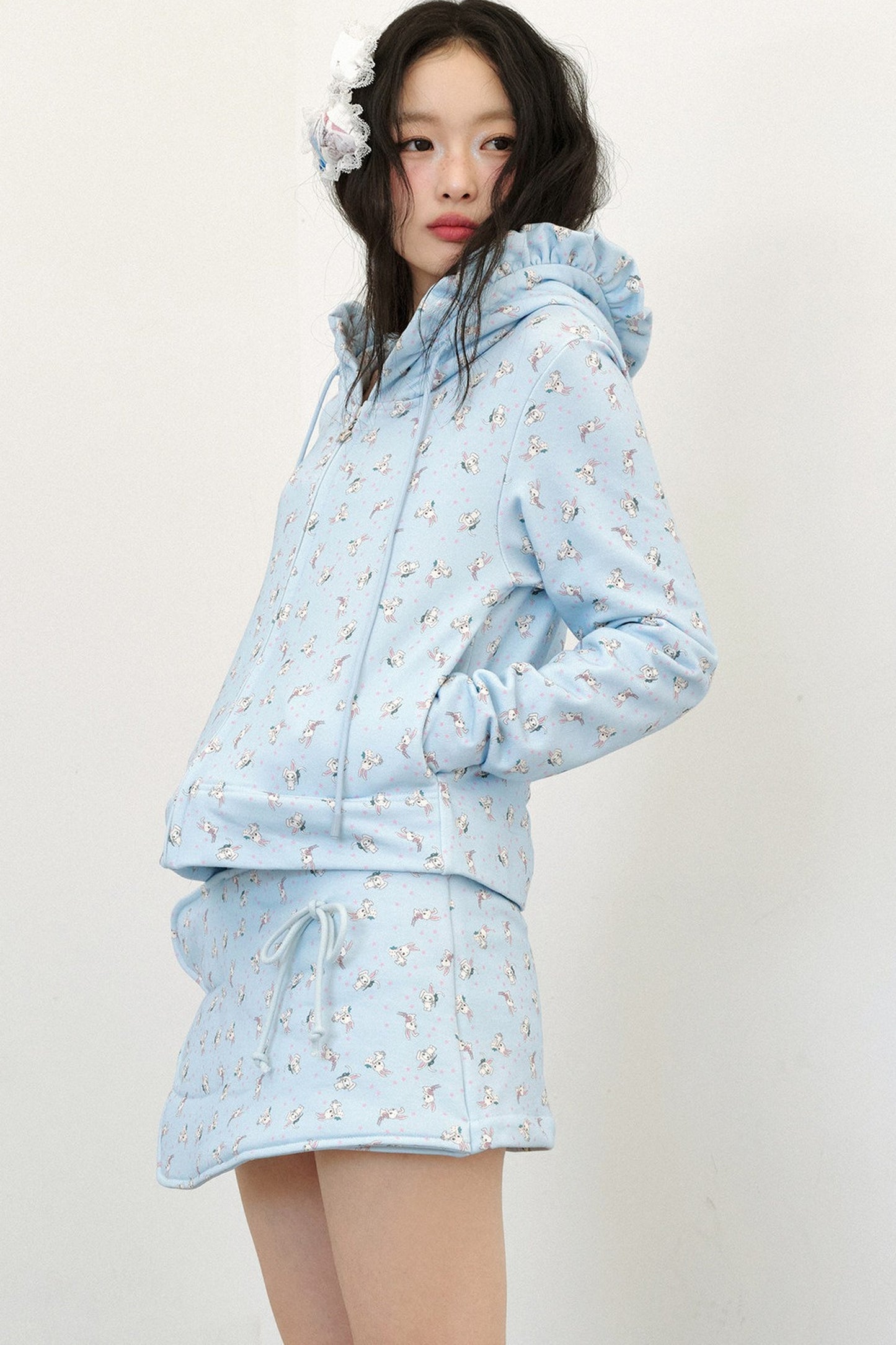 Bunny Print Hooded Sweatshirt Jacket