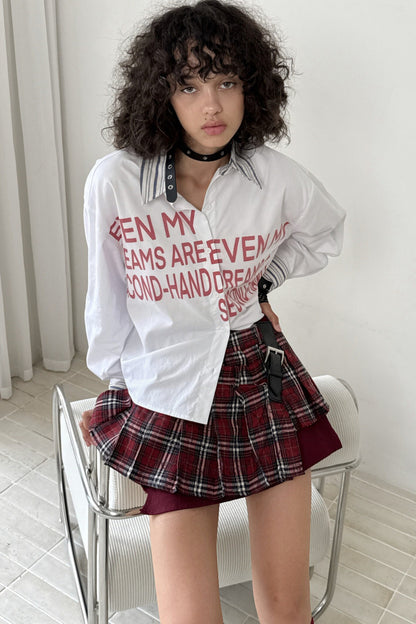 Asymmetrical Pleated Plaid Graffiti Skirt