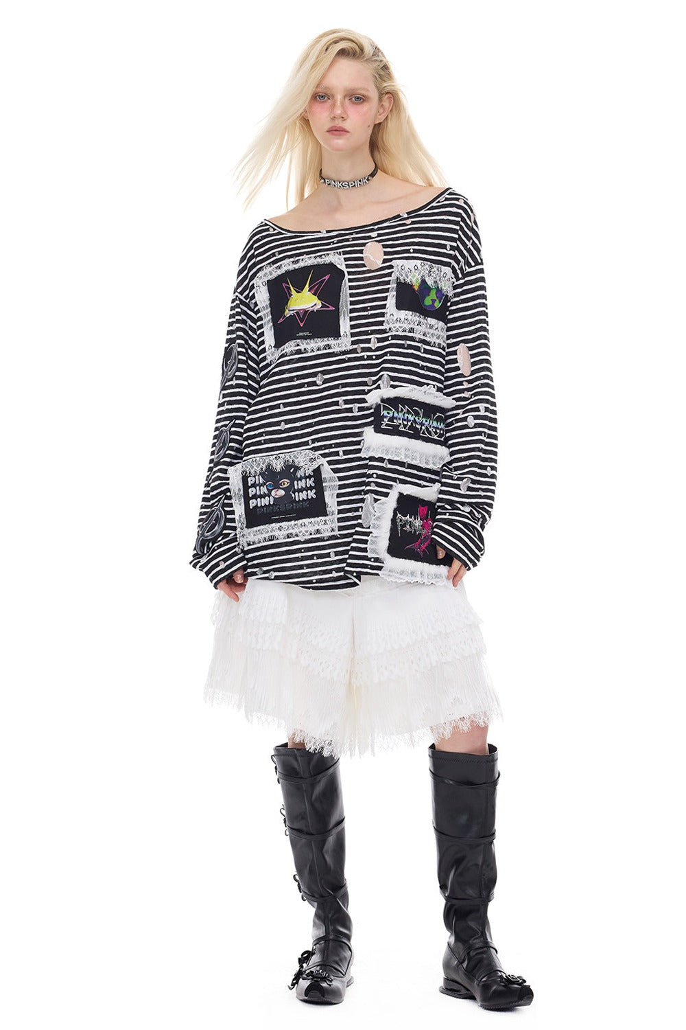 Detachable Layered Patchwork Lace Loose Pants