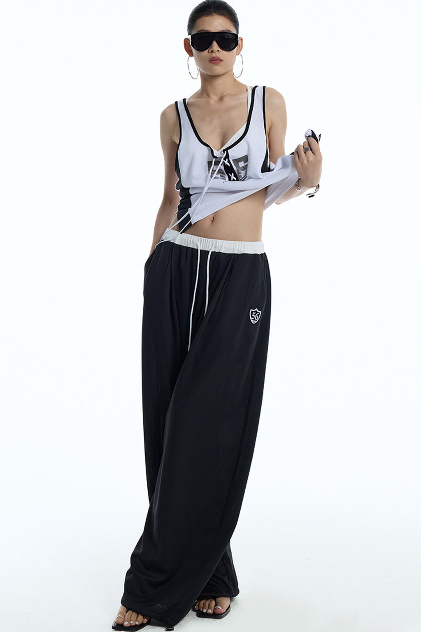 Black White Color-Block Sports Pants