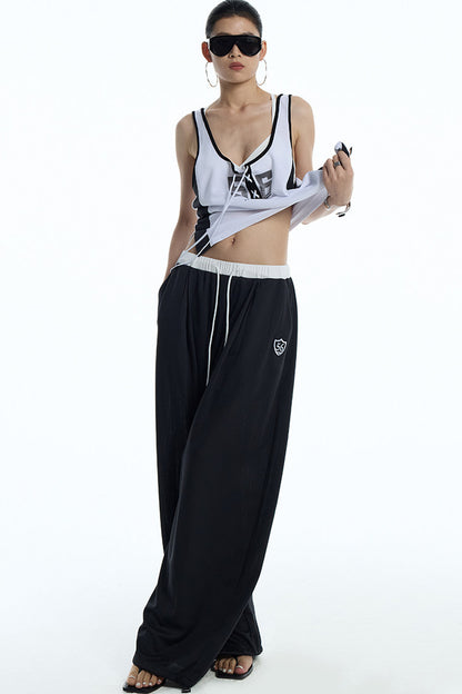 Black White Color-Block Sports Pants